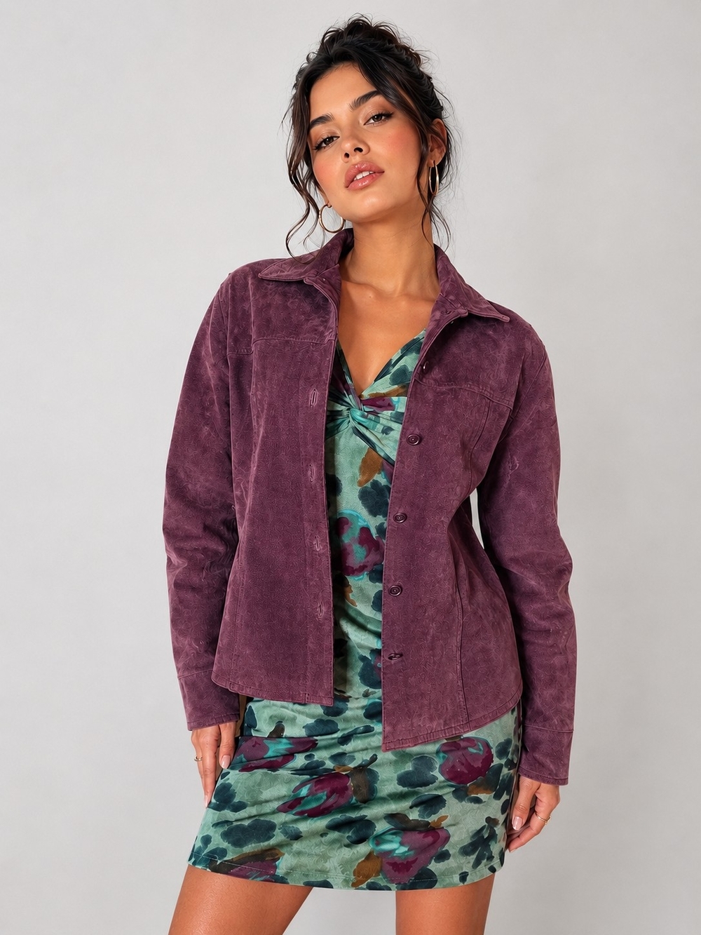 A.M.I. Y2K 90s Plum Suede Leather Jacket Small